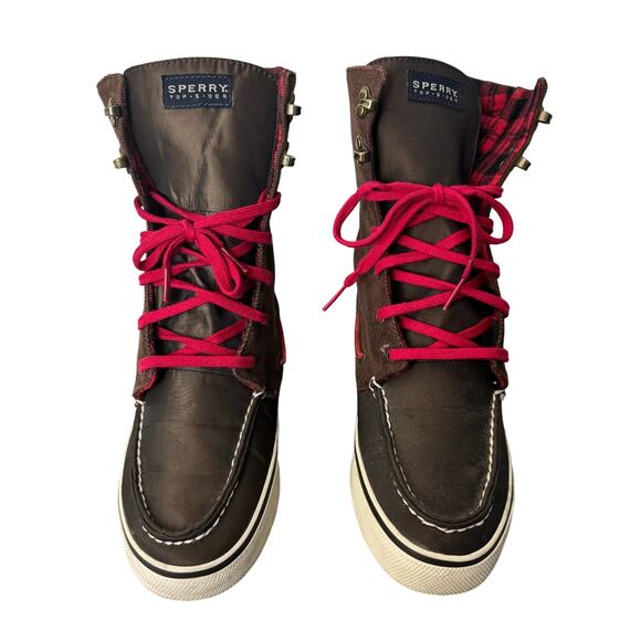 Sperry Boots Women’s Size 9 Brown Tall Plaid Lace Up Preppy Gorpcore Winter - Picture 2 of 13